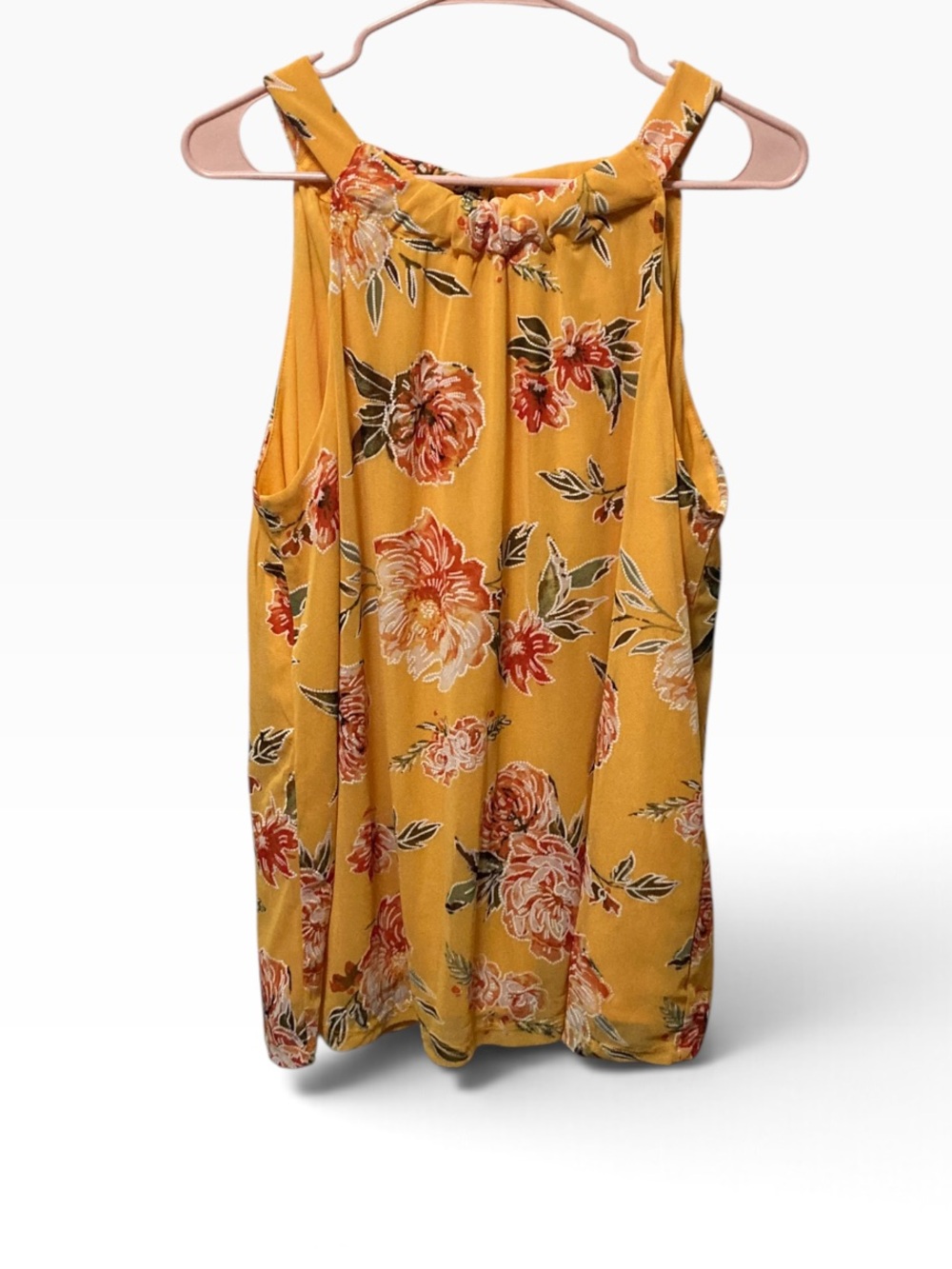 Sleeveless Floral Halter Tank Top in Mustard Yellow